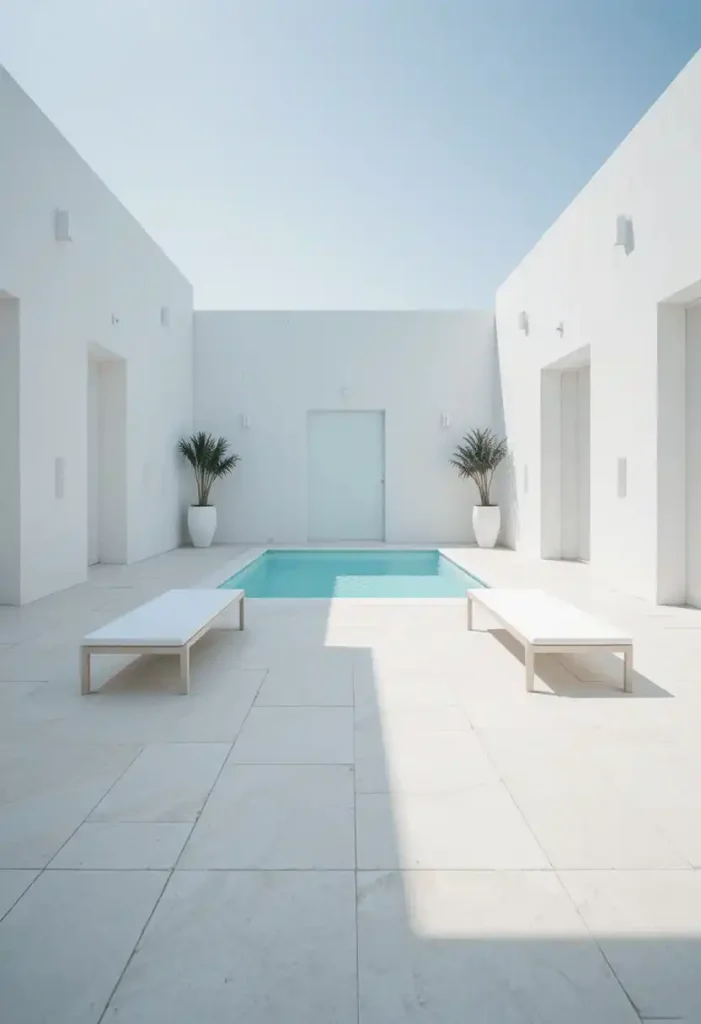 Minimalist White Pool Deck