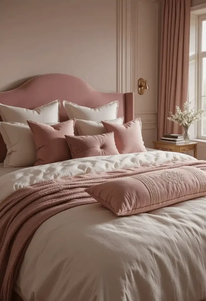 Layered Pink and Cream Throw Cushions
