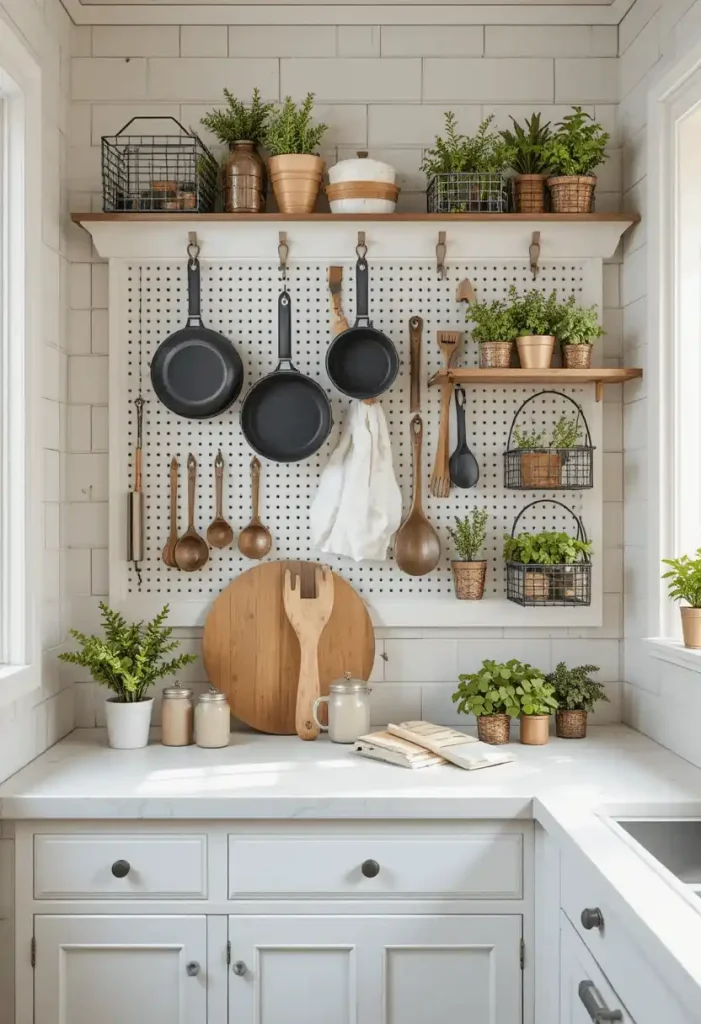 Hang a Pegboard for Vertical Kitchen Storage