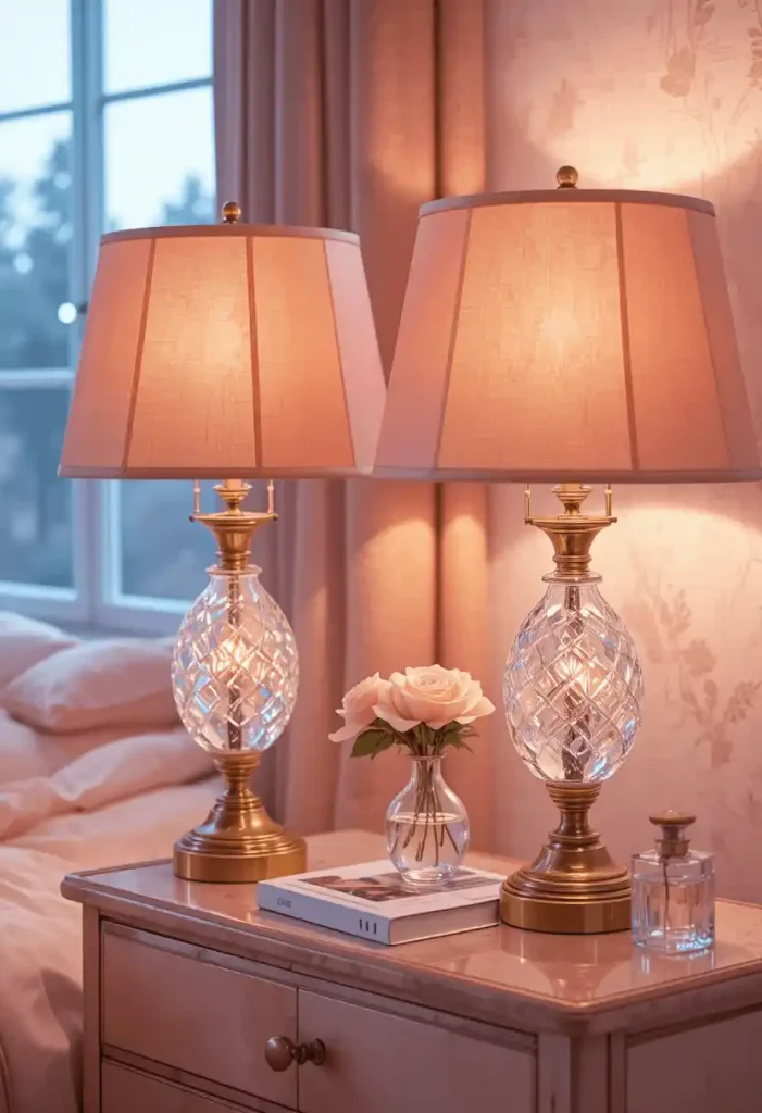Crystal or Blush Glass Bedside Lamps