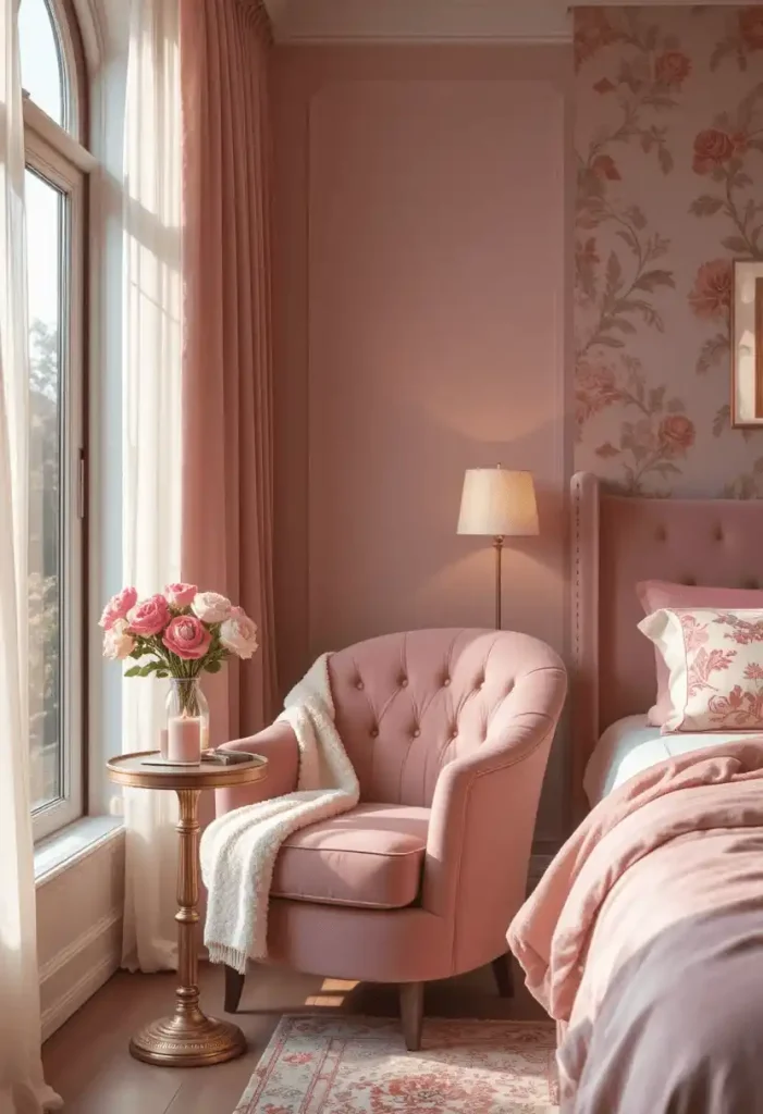 Soft Pink Velvet Accent Chair