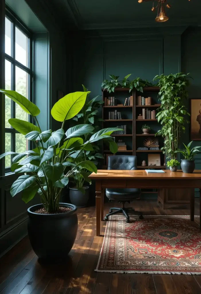 Lush Indoor Plants in Dark Ceramic Pots