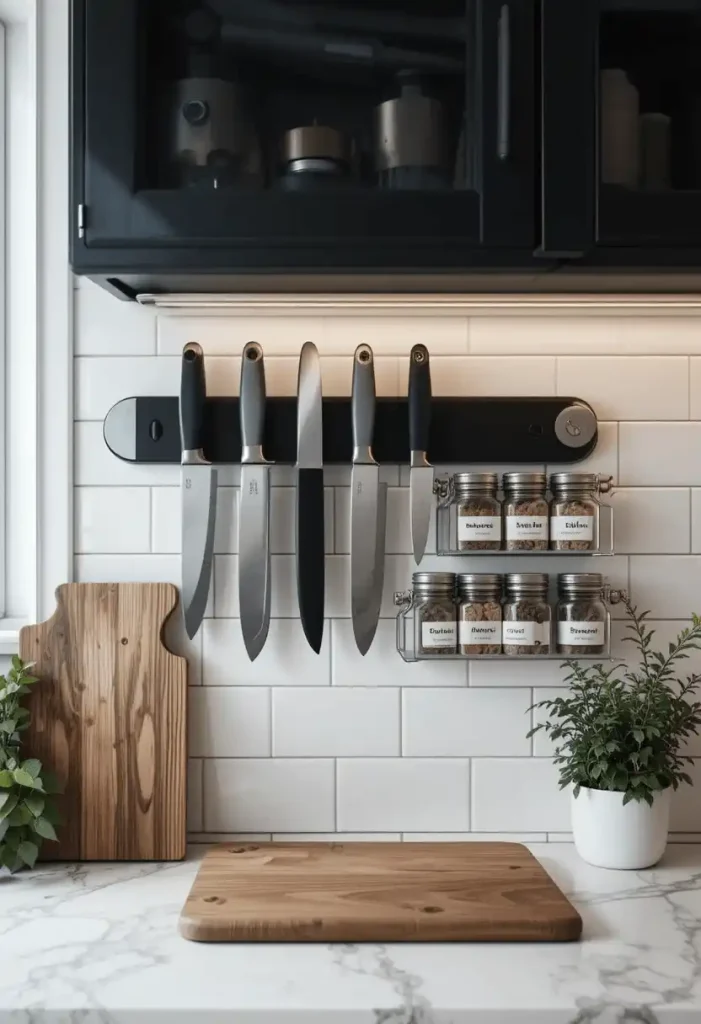 Mount Magnetic Knife Strips and Spice Racks